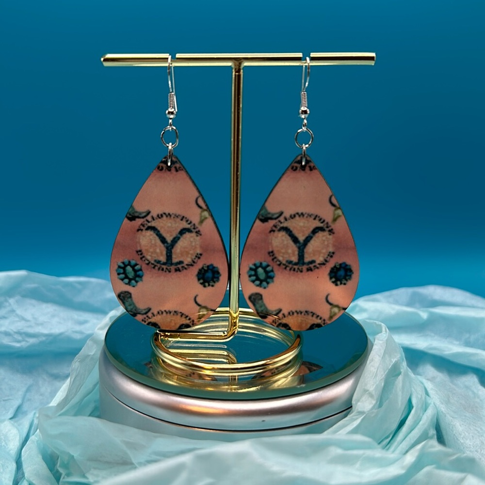 Handmade New- Yellowstone western print sublimation earrings .